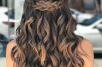 31 a gorgeous wavy half updo with a Celtic braid element on top is a stunning idea to show off your locks