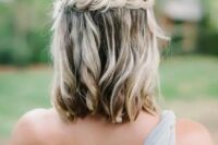 34 wavy hair down with a braided halo is a nice idea for those who have long bob
