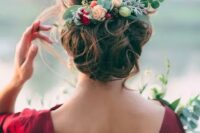 a lovely bride with a greenery crown