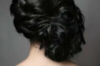 49 a curly twisted and wavy side updo with a volume on top for long hair and a romantic vintage bridal look