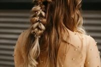 58 a beautiful wedding half updo with a twisted loose braid and waves down, with fresh blooms tucked in is a gorgeous idea for a romantic bride