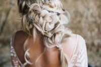 62 a catchy twisted and braided half updo with locks down and a beautiful embellished hair vine is amazing