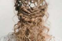 a lovely hairstyle with flower accents
