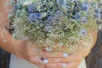 02 a cool wedding bouquet of thistles and some white fillers is a lovely idea for a wildflower or summer boho bride