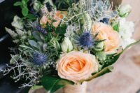 17 a catchy summer wedding bouquet of peachy roses, white blooms, greenery, astilbe and some foliage is a cool idea for summer