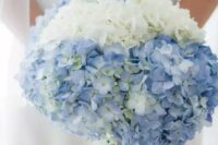 a lovely white and blue hydrangea wedding bouquet is a cute way to add your something blue to the look