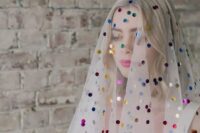 14 a white veil with colorful polka dots will show your playful mind and your love to colors