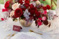 19 a bright jewel tone wedding centerpiece of deep red, burgundy, lilac, pink and peachy blooms is a gorgeous and sumptuous idea for the fall