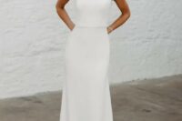 24 a modern one shoulder A-line wedding dress with an embellished edge and waist plus a train is a lovely idea for a modern and glam bride