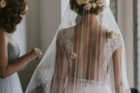 42 a gorgeous cathedral veil accented with fresh blush blooms is a fantastic idea for a flower-filled wedding