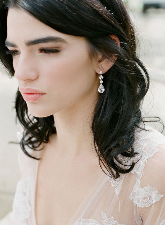 delicate crystal earrings with drpo crystals are a chic and lovely accessory idea for a romantic bride