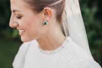 statement vintage earrings with large emeralds and crystals are adorable for a vintage-inspired bridal look