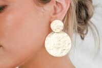 such gold round earrings are great for a modern or minimalist bride, they will accent your look in a lovely way