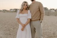 44 a casual beach groom’s look with a tan sweater and grey pants is a lovely idea for a modern beach wedding