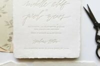 a lovely neutral wedding invitation suite with matching calligraphy and a raw edge is a great idea for spring or summer
