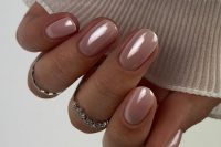 beautiful glazed donut nails of a soft shape are perfect for brides, they look simple yet quite chic