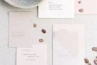 blush and white geometrical wedding stationery for a pastel modern wedding