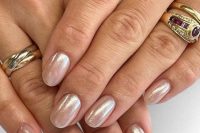 elegant pearly nails of a soft nude shade are amazing for a bride and after the wedding you will wear them with most of your looks