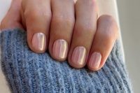 lovely chrome blush super short nails will be very comfortable for wearing at your wedding, whatever you are planning to do and wherever you are going