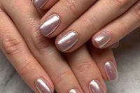pale pink to lilac chrome short nails will add a slight touch of color to the look and will make your bridal look bolder