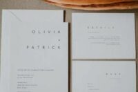 ultra-minimalist white wedding invitations with modern black lettering is a stylish solution that will show off your style at once