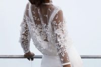 14 a sheer bridal cover up with white floral lace applique is a stylish and chic solution