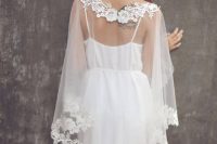 15 a clear cover up with floral lace applique is a very refined and chic accessory for a delicate bridal outfit