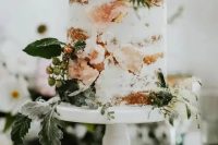 20 a naked cake with fresh herbs, berries and sugar geodes that are a cool wedding trend