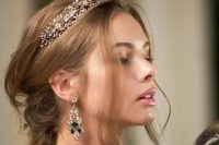 25 a fab embellished bridal tiara with navy crystals and matching earrings for a chic and refined bridal look