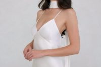 54 a sexy minimalist bridal outfit with a slip wedding dress and a matching scarf is amazing for a minimalist wedding