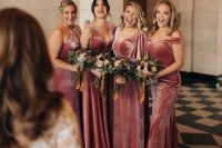 pretty mismatching pink mermaid bridesmaid dresses are amazing for a summer to fall or fall wedding