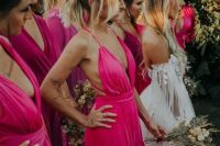 32 fantastic mismatching hot pink and fuchsia maxi bridesmaid dresses are ideal for rocking them at a tropical wedding