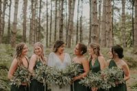 42 stylish mismatching maxi green bridesmaid dresses and greenery bouquets are ideal for a woodland or botanical wedding