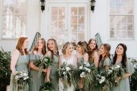 44 mismatching sage green maxi bridesmaid dresses are perfection for a spring or summer wedding