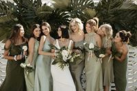 50 mismatching green midi and maxi bridesmaid dresses featuring different shade are great for a tropical wedding
