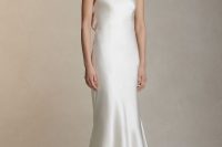 a dreamy modern bridal look with a stapless silk mermaid wedding dress and a matching scarf is adorable for a modern wedding