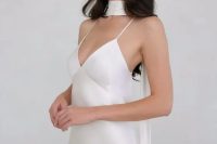 a sexy minimalist bridal outfit with a slip wedding dress and a matching scarf is amazing for a minimalist wedding