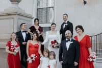beautiful and sophisticated maxi red bridesmaid dresses for a modern formal wedding with a touch of red