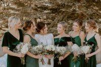 beautiful mix and matching green bridesmaid dresses are amazing for a winter or fall wedding