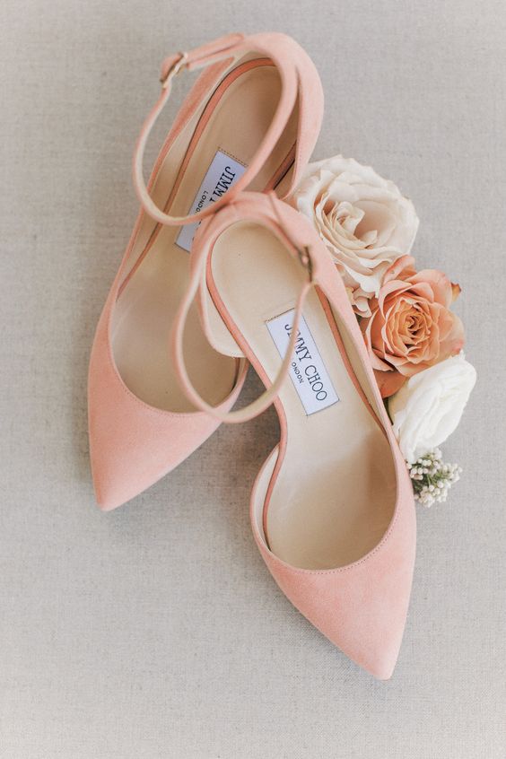 beautiful peachy heels with ankle straps will be a perfect idea for a spring or summer bride
