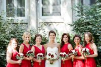 fab deep red mix and match bridesmaid maxi dresses are amazing for a red-infused wedding