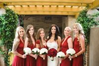 lovely mix and match deep red maxi bridesmaid dresses are a fantastic idea for a fall wedding with reds