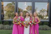 mismatching maxi hot pink bridesmaid dresses are a hot idea for summer, for a colorful wedding
