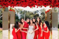 super hot red mix and match maxi bridesmaid dresses are fantastic for a bold red wedding