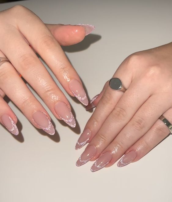 a super creative and glam French manicure with velvet tips is a cool idea with a trend incorporated
