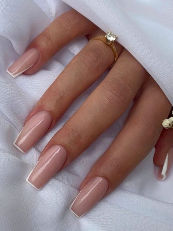 long square nails featuring trendy micro French manicure look fantastic, very up-to-date and cool