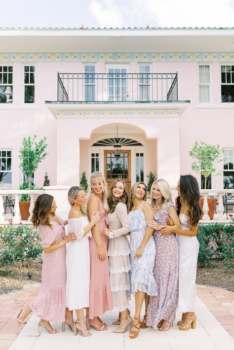 mismatched pastel bridesmaid dresses, of solid color and gingham and leopard print, are amazing for spring