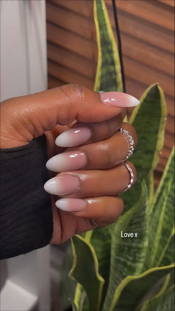 Oval ombre French nails are an elegant and cute idea for a bride, they look up to date and lovely