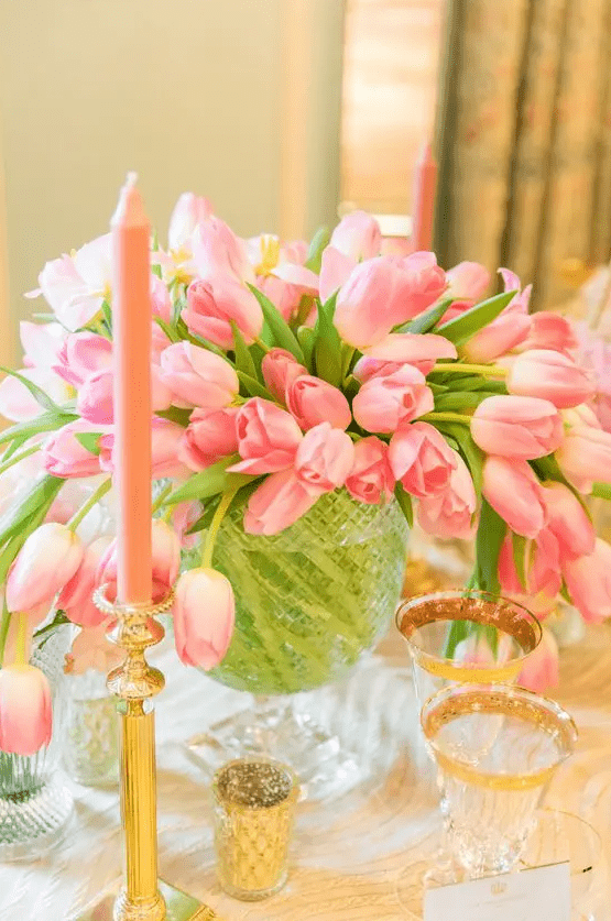 a spring tulip wedding centerpiece