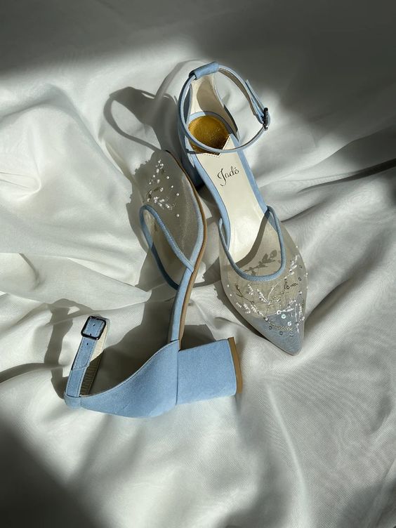 chic wedding shoes with sheer embellished tops and comfy block heels are adorable for a wedding